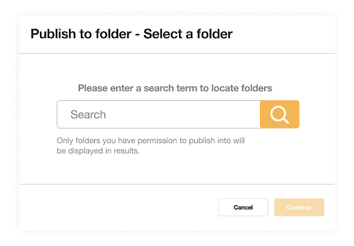 Publish to Folder Publish to folder DAM screen